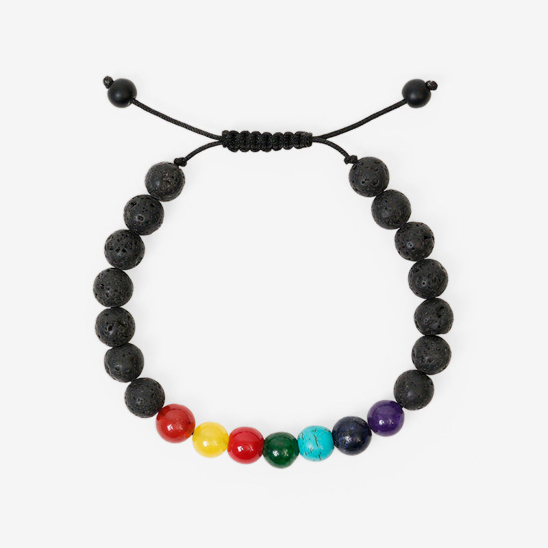 PULSERA AJUSTABLE PIEDRA VOLCÁNICA + 7 CHAKRAS (8 MM)