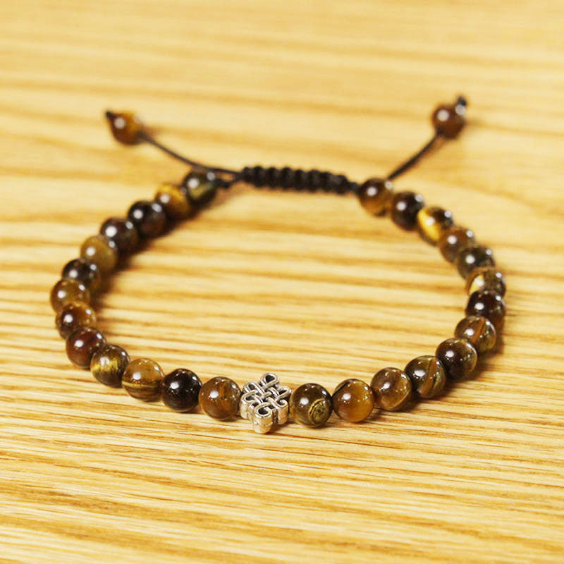 PULSERA AJUSTABLE OJO DE TIGRE Y NUDO INFINITO (6 MM)